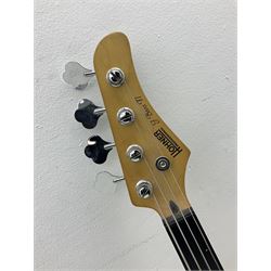 Hohner Professional J Bass F1 four-string fretless electric bass guitar, serial no.C206482 L116cm; in soft carrying case