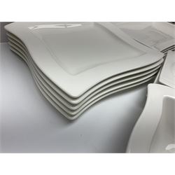 Villeroy & Boch New Wave pattern dinner and tea service for five people, comprising square dinner plates, rectangular dinner plates, pasta bowls, cereal bowls, coffee cups and saucers, side plates and dessert plates, all with printed mark beneath