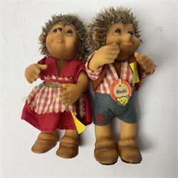 Steiff - Hedgehog family comprising Mecki, Micki, Macki and Mucki; all bearing original swing tags with only Micki lacking the button label, tallest H17cm 