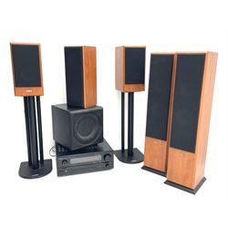 Stereo System - Denon AVR-3802 amplifier, Ral Q201E subwoofer, pair AE AEGISEVO THREE speakers, pair AE AEGISEVO ONE speakers on stands and AE AEGISEVO centre