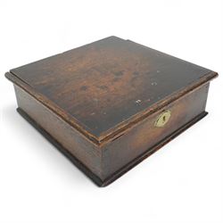 Early 18th century oak box with hinged lid and brass key plate W27cm