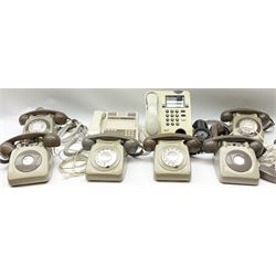 Eight vintage telephones and two spare handsets. 