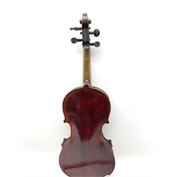 Medio-Fino violin c1890 with 36cm one-piece maple back and ribs and spruce top, bears label 'Medio-Fino', 59.5cm overall; with bow impressed 'Choslovak' (2)