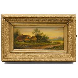 Fred Hines (British 1875-1928): Landscape with Thatched Cottage, oil on board signed; together with Ed Norton (British 19th/20th Century): ‘Poppy Land’, signed titled and dated max 19cm x 40cm (2) (one unframed)