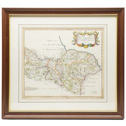 Robert Morden (British 1650-1703): 'The East Riding' 'West Riding ' 'North Riding of Yorkshire' and 'Episcopatus Dunelmensis Vulgo - the Bishoprick of Durham', set of four 17th/18th century engraved maps with hand-colouring 37cm x 42cm (4)