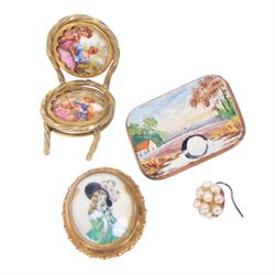 Silver bangle, silver-gilt locket, gold plated moss agate brooch, costume jewellery, two EPNS cigar cutters and stamp book, Vogue compact mirror with butterfly wing design by Thomas L Mott and Waterman fountain pen with 18ct gold nib and a Waterman ballpoint pen