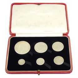 King George V 1927 proof coin set, comprising threepence, sixpence, one shilling, florin, halfcrown and 'wreath' crown, cased