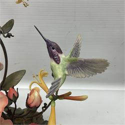 Franklin Mint House of Faberge, four humming bird figure groups, comprising Flight of Fancy, Beauty in Bloom, Splendor in the garden and The Enriched Garden, largest H35cm