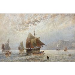 George Weatherill (British 1810-1890): Busy Shipping off Whitby, watercolour signed 34cm x 52cm 
Notes: for a nearly identical view of the same size, see Bonhams Leeds 8th November 2006 Lot 214