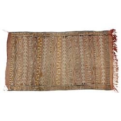 Berber style mid 20th century flat-weave kilim, woven is alternating horizontal bands of h...
