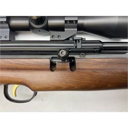 Webley Raider pre-charged .22 air rifle, with Option Zero wide angle scope and sound moderator, serial No. 880775, soft carry case