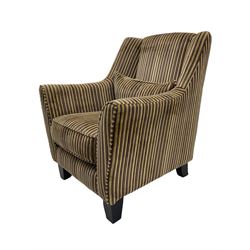 Pair of easy armchairs, upholstered in stripe fabric