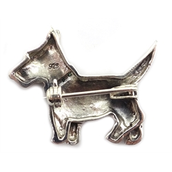  Silver marcasite and gem set scotty dog brooch, stamped 925  