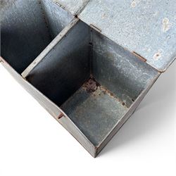 Early 20th century galvanised two division feed bin, sloped top