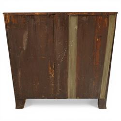 Regency period mahogany bow-front bachelor's chest, shaped top with moulded edge, fitted with brushing slide over four long graduating drawers, each with original pressed brass handle plates, raised on splayed feet 