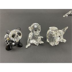 Twenty nine Swarovski Crystal animals, to include koala and baby, in frosted tree branch, elephants, polar bears, squirrel, monkeys, panda, unicorn and snails, etc 