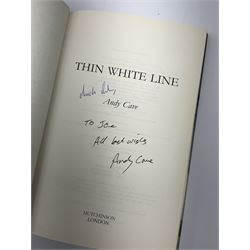 Mostly signed book relating to climbing or mountaineering including 'Hanging On' by Martin Boysen, 'One Day As A Tiger' by John Porter, 'Toughing It Out' by David Hempleman-Adams, 'The White Line' by Andy Cave etc (6)
