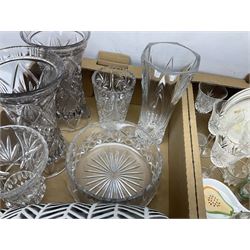 Collection of glassware to include vases, bowls and figures, together with clocks ceramics and other collectables, in four boxes 