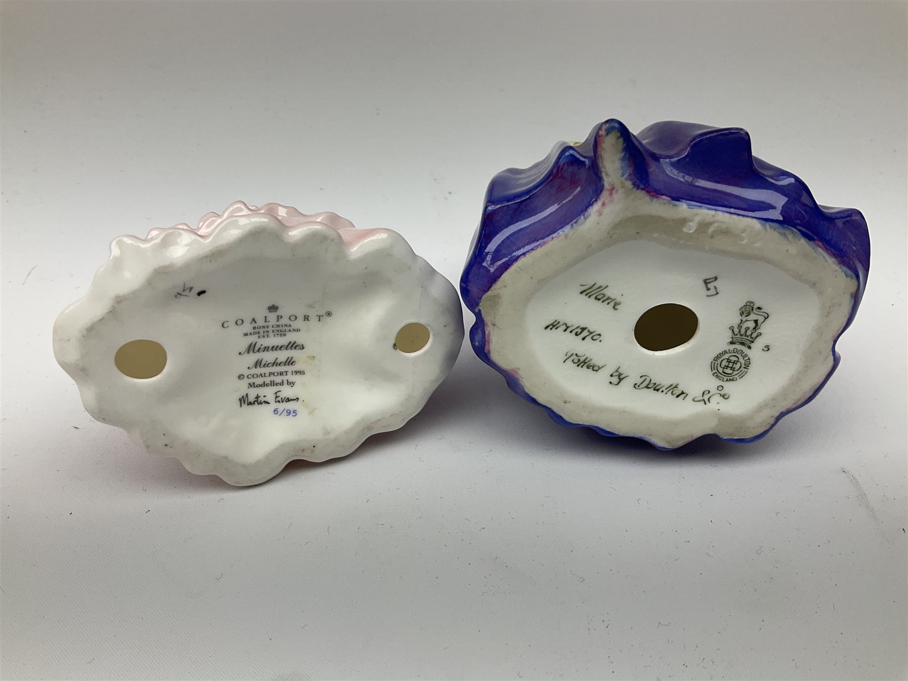 Two Royal Crown Derby pattern Imari soup bowls, pattern 2451, Belleek Fermanagh Ireland four piece set in green shamrock pattern, Royal Doulton small lady figure, Marie HN1370, large Wedgwood fruit bowl, Sylvac jardiniere in autumn leaves pattern, five pieces Co-operative Society commemorative ceramics, with selection of other ceramics. 