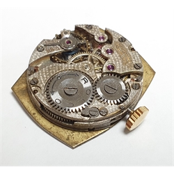 Rolco Rolex 9ct gold gentleman's rectangular wristwatch, Glasgow import marks 1928, Poinçon de Maître hammerhead, number 136, back case stamped 114279 915