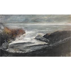 David Baumforth (British 1945-): 'Seagulls Hovering over Little Thornwick Bay Flamborough', mixed media on paper, signed titled and dated '96 on label verso 68cm x 113cm 
Provenance: with Walker Galleries, Harrogate, exhibition label verso