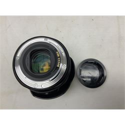 Canon Eos 7D camera body, serial number 3261306344, with 'Canon Ultrasonic EF 24-105mm Macro 0.45m/1.5ft Ultrasonic' Lens, 'Canon Zoom EF 75-300, 1;4-5.6 III' lens and Teleplus Pro 300 lens, together with tripod and original camera box 