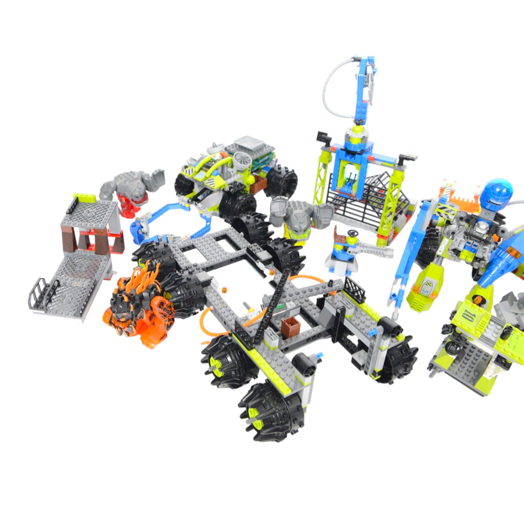 Lego Power Miners sets, including 8957, 8964, 8958, 8190, 8189, 8961 and 8963, all partially built with instructions