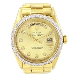 Rolex Oyster Perpetual Day-Date gentleman's 18ct gold automatic wristwatch, circa 1970, Re...