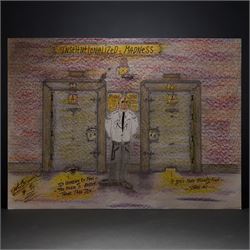 Charles Bronson (Charles Arthur Salvador) (British 1952-): A comprehensive collection of five hundred mixed media works executed between 2000 and 2025. Produced during the artist’s long-term incarceration, the works are primarily in ink, coloured pencil and mixed media on paper. The collection includes multiple formats: A5 (15 works), A4 (308 works), A3 (164 works) and A2 (13 works). Some are signed and dated; a number are executed on the reverse of official prison documents and other repurposed materials, reflecting the limited availability of art materials within the prison environment. This collection represents the largest body of the artist’s work to be offered as a single lot and has not previously been available on the market. (500) (unframed)

Notes: Dated examples span the period from 2000 to 2025, with the greatest concentration produced between 2012 and 2019 and including a group of recent large-scale works from the final years of the period; approximately twenty percent are undated.