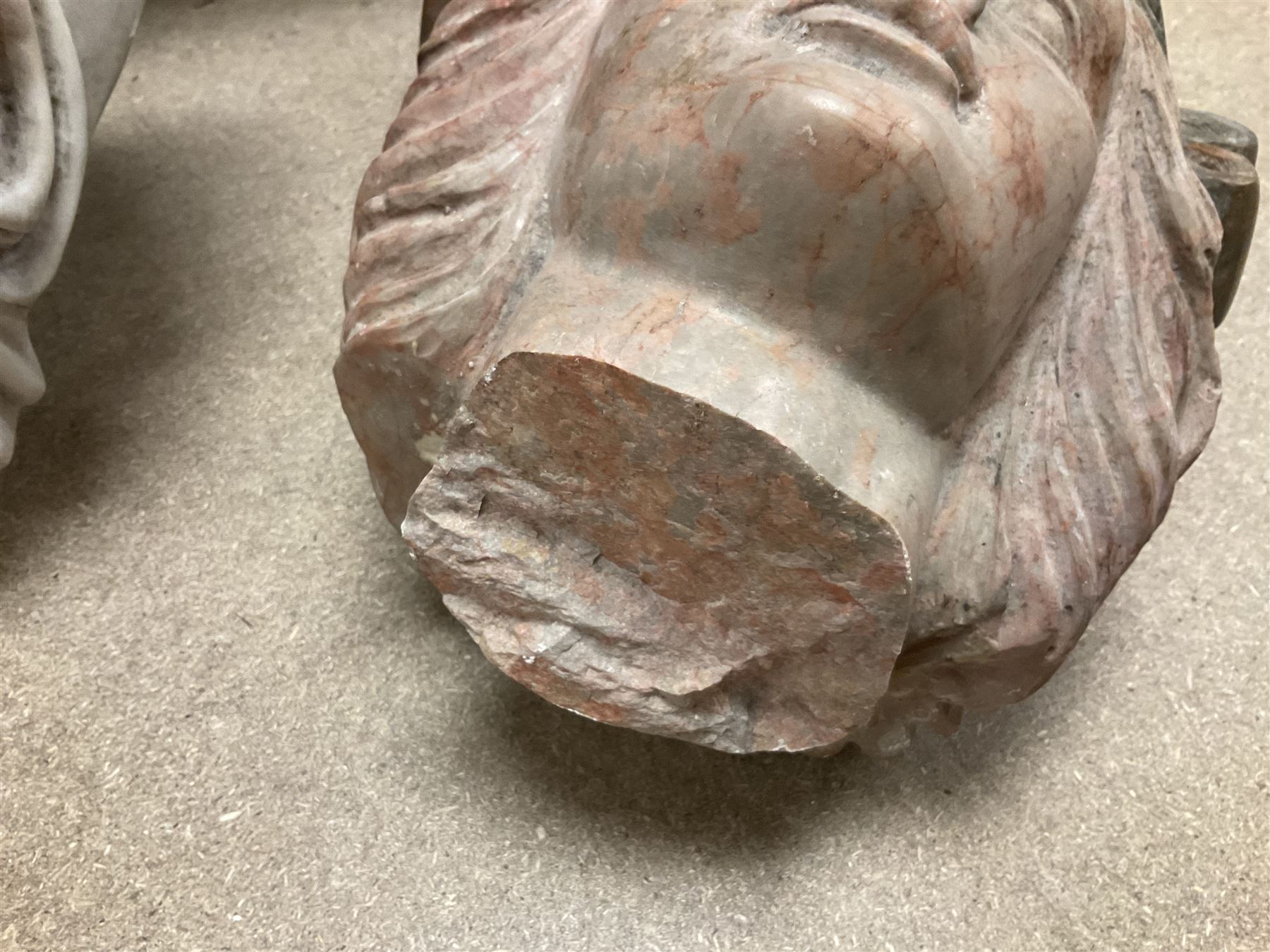 19th century marble and alabaster bust, modelled as a Roman warrior, total H68cm