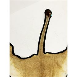 Taxidermy: African Lioness (Panthera Leo), full lioness skin and head mount, with black felt backing, L279cm