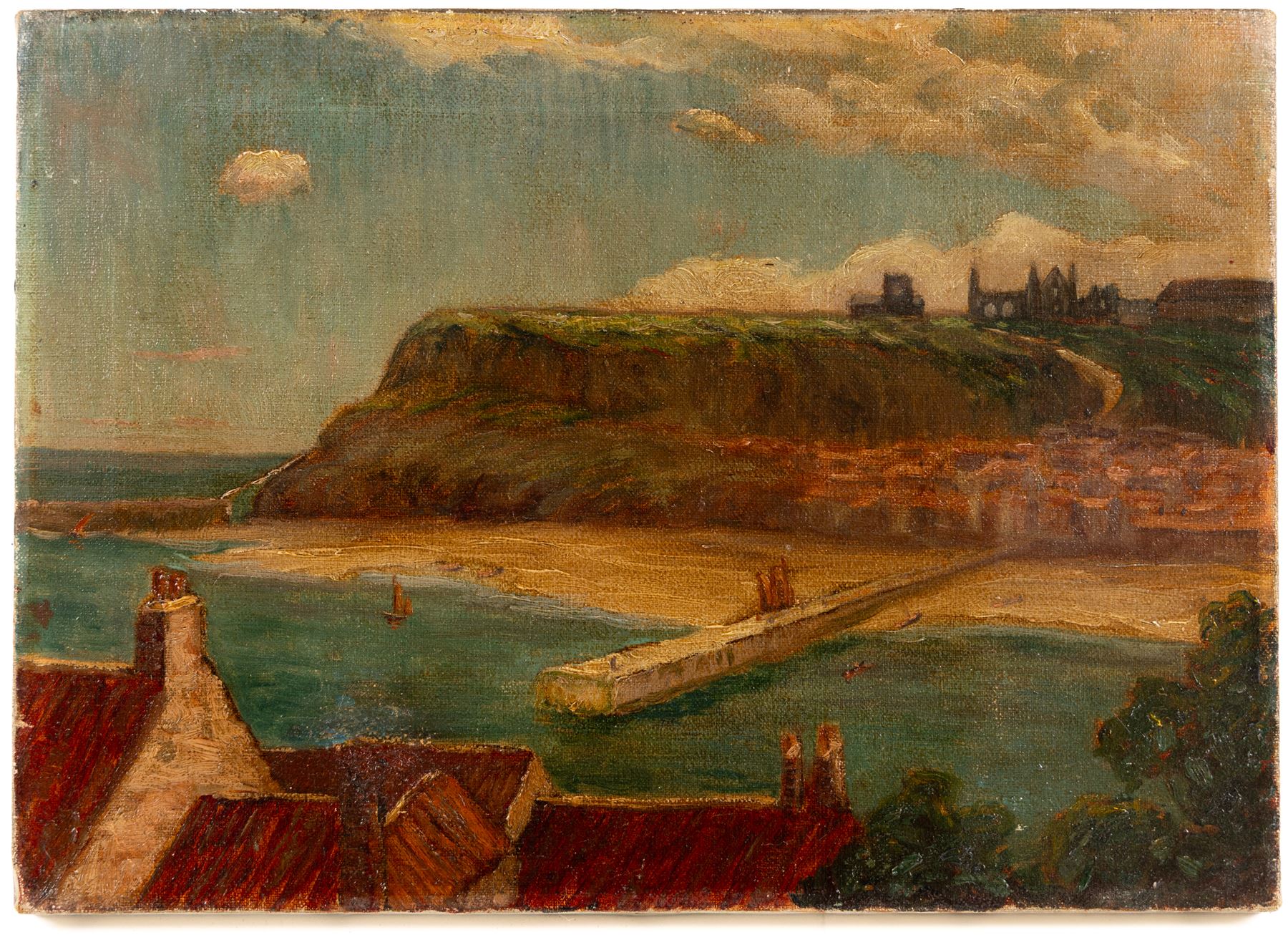 English School (Late 19th/Early 20th Century): View of Whitby and Staithes Beck Bridge, pair of oils on canvas unsigned max 25.5cm x 36cm (2) (unframed)