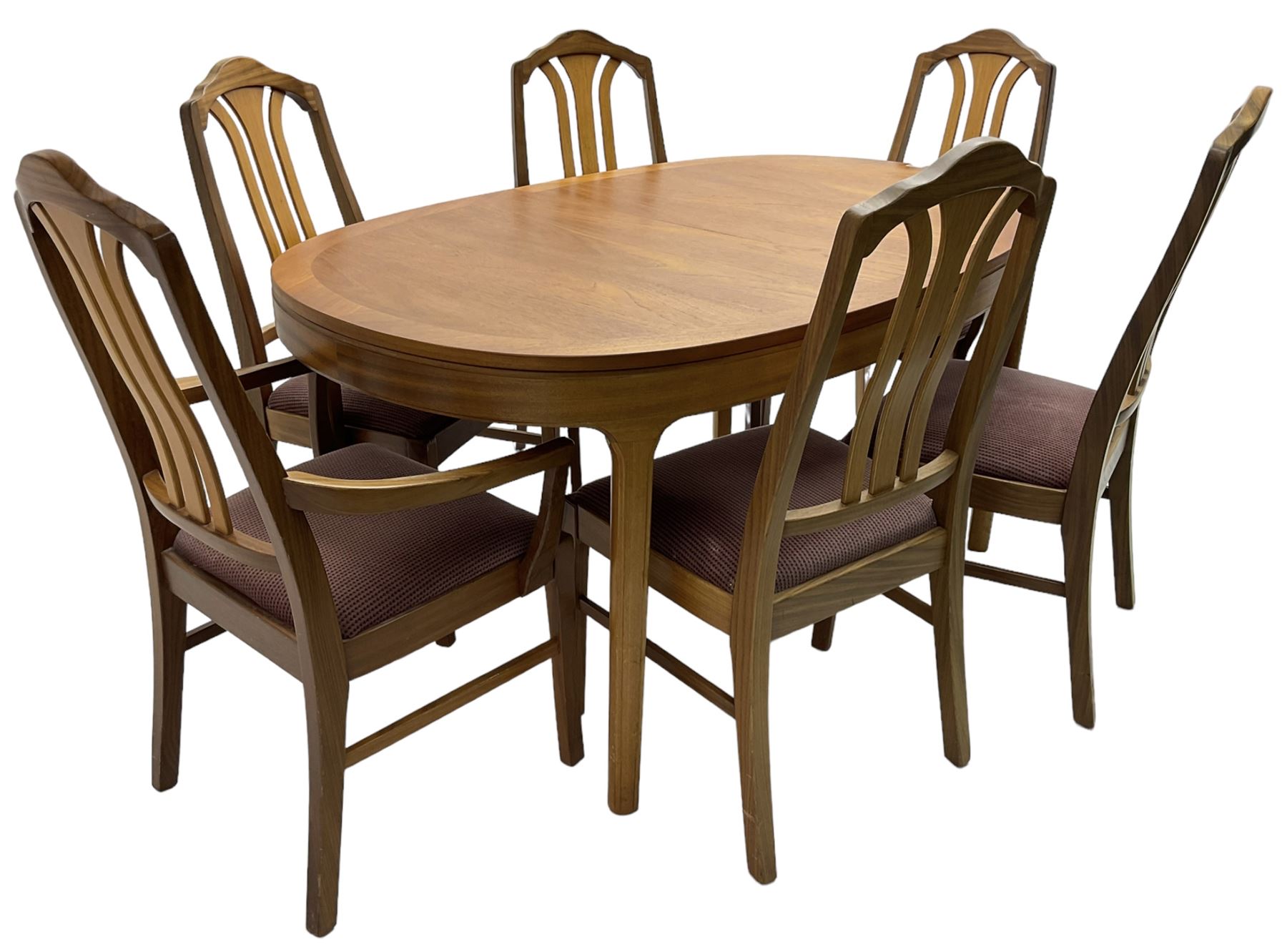 Nathan - teak oval extending dining table (99cm x 153cm - 205cm, H75cm ); and a set of six chairs