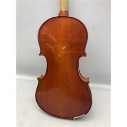 Stentor Student violin with 36cm two-piece back and spruce top, bears label 'The Stentor Student II No.1117807' L59cm; and another similar student's violin by Palatino (2)