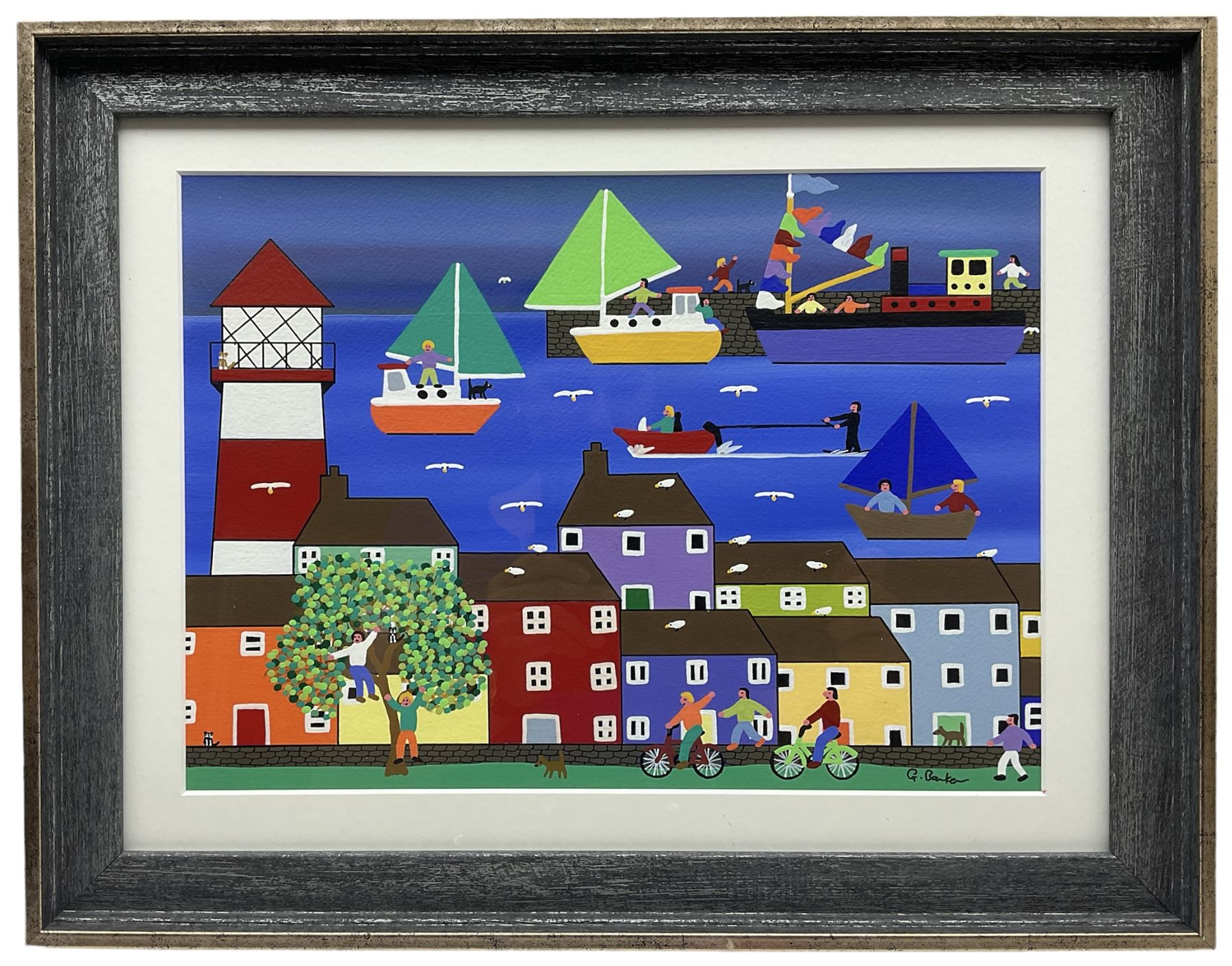 Gordon Barker (British 1960-): 'Seaside Village', acrylic on paper signed 25cm x 34cm