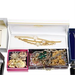 Silver fusee lever pocket watch, silver bangle and pair of silver garnet stud earrings, a large collection of costume jewellery and watches and a George VI Special Constabulary Faithful Service medal to John Dixon