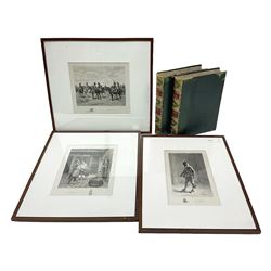 Three L Ruet etchings, together with two volumes of The Life and Times of Queen Victoria by Wilson 
