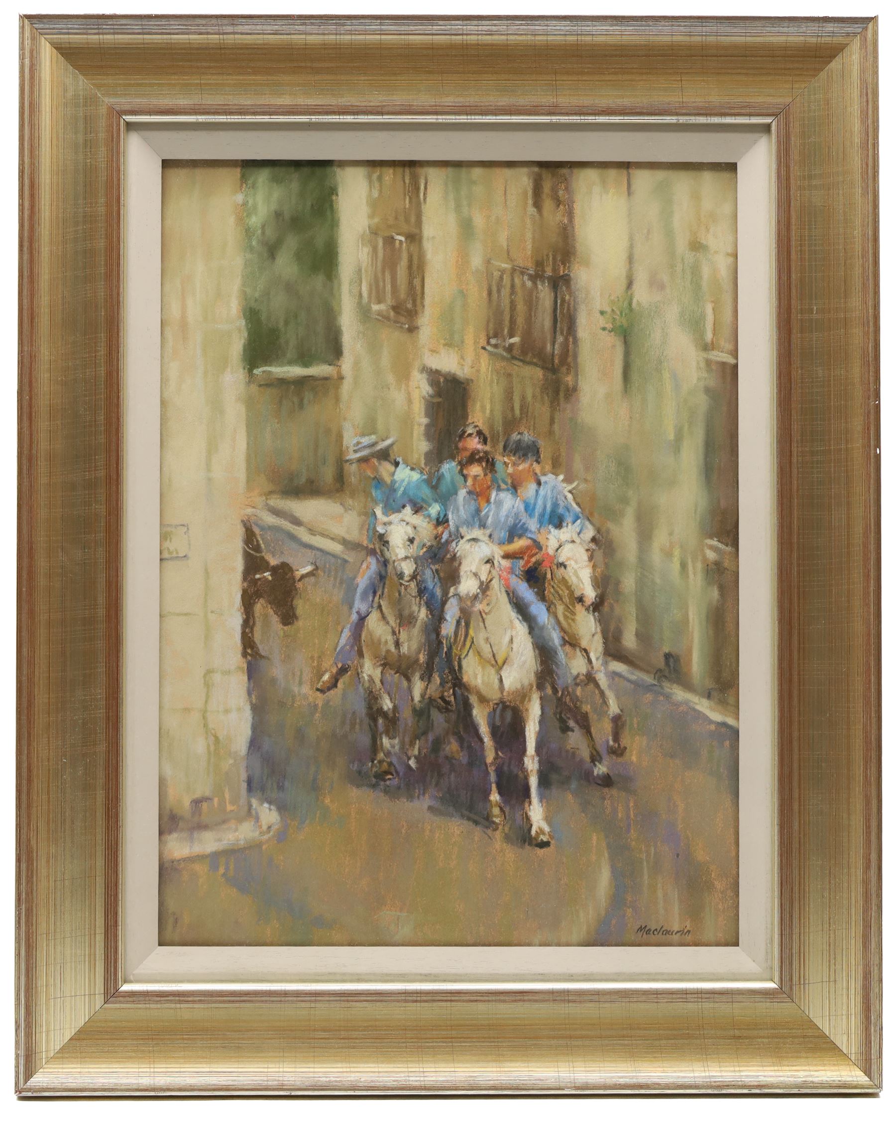 Pat Maclaurin (British 1933-2022): 'Bull Run in Soubes', pastel signed 38cm x 28cm