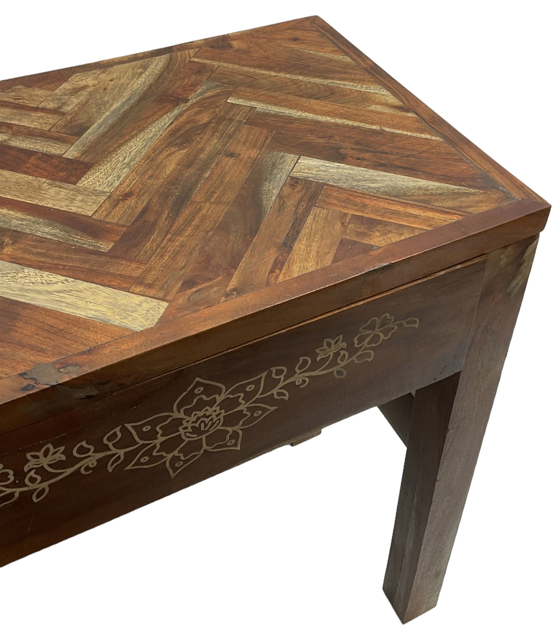 Joe Browns - hardwood lounge set; rectangular coffee table fitted with two drawers and under-tier (114cm x 50cm, H46cm); console table fitted with two drawers (W110cm, H76cm, D40cm); and a side table fitted with single drawer (W55cm, H66cm, D42cm)