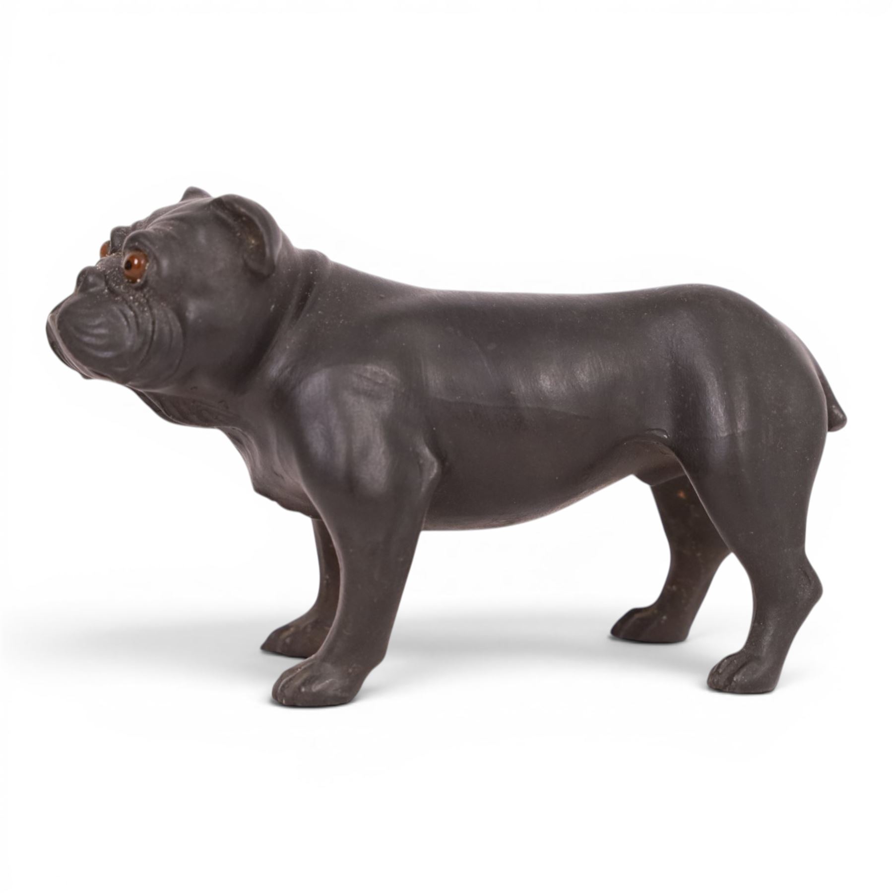 Wedgwood Black Basalt Bulldog, designed by Ernest Light, with impressed mark beneath, H7cm