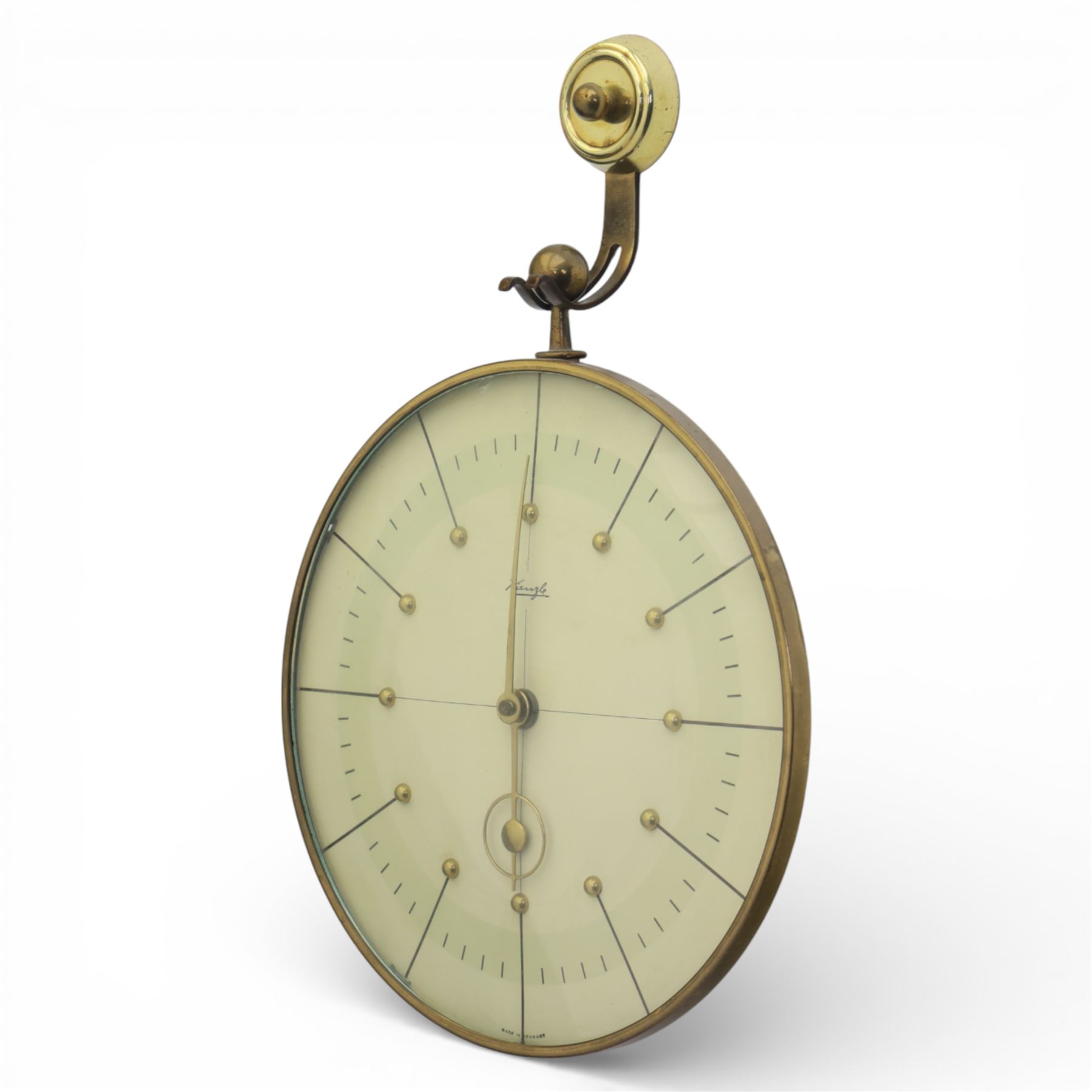Heinrich Möller for Kienzle - art deco brass wall clock, circa 1930s, eight day movement, keyless wind, brass hanging bracket