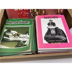 Various 'Taschen' books, Motor Sport magazines etc, in one box