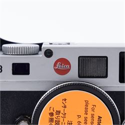 Leica M8 digital rangefinder camera body, with chrome finish, serial number 3196518, circa 2007, in original inner and outer boxes with charger and instructions 