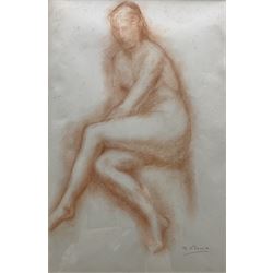 Robert Wlérick (French 1882-1944): 'Jeune Femme Assise, L'air Songeur' - Young Woman Seated, Looking Thoughtful, sanguine chalk signed, titled and dated c.1941 on gallery label verso 49cm x 32cm 
Provenance: with the Bruton Gallery, Leeds, label verso