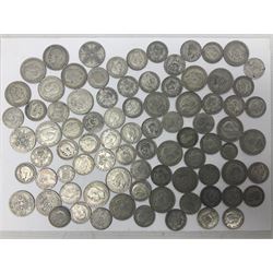 Approximately 600 grams of Great British pre-1947 silver coins, including shillings, florins and sixpence