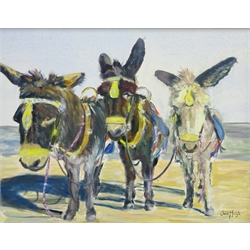  Jane Haigh (British 1966-): Donkeys on the Beach, acrylic on canvas signed, dated 2018 verso 35cm x 45cm  