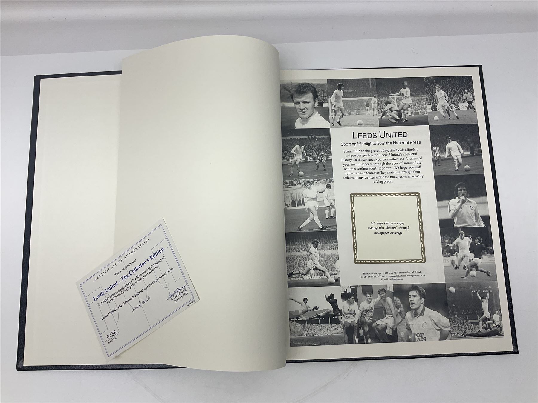 Leeds United football club - football association challenge cup competition final Saturday 11th April 1970 Chelsea vs Leeds United at Wembley programme, football association charity shield Saturday 10th August 1974 Leeds United vs Liverpool programme, various supporters pin badges, scarf for the league 1 playoff final Wembley stadium 25th May 2008, Danbury Mint 'Great Moments in the History of Leeds United' leather bound collectors edition, various used home game tickets etc