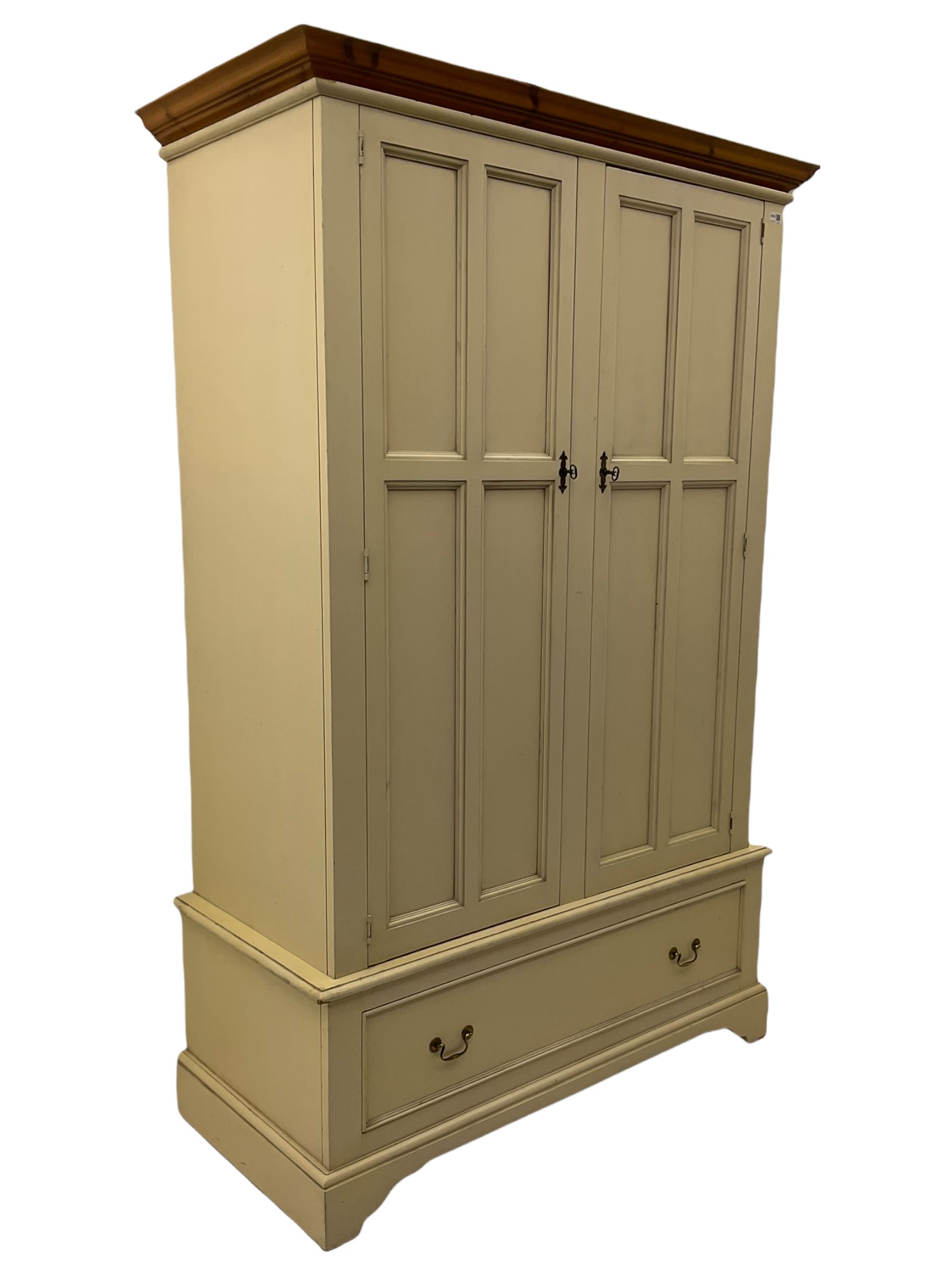 Laura Ashley cream finish double wardrobe with drawer to base, panelled doors