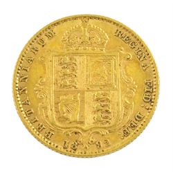 Queen Victoria 1892 gold half sovereign coin, shield reverse