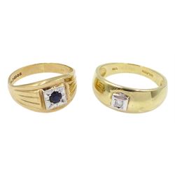 Gold single stone diamond ring and a gold single stone sapphire ring, both hallmarked 9ct